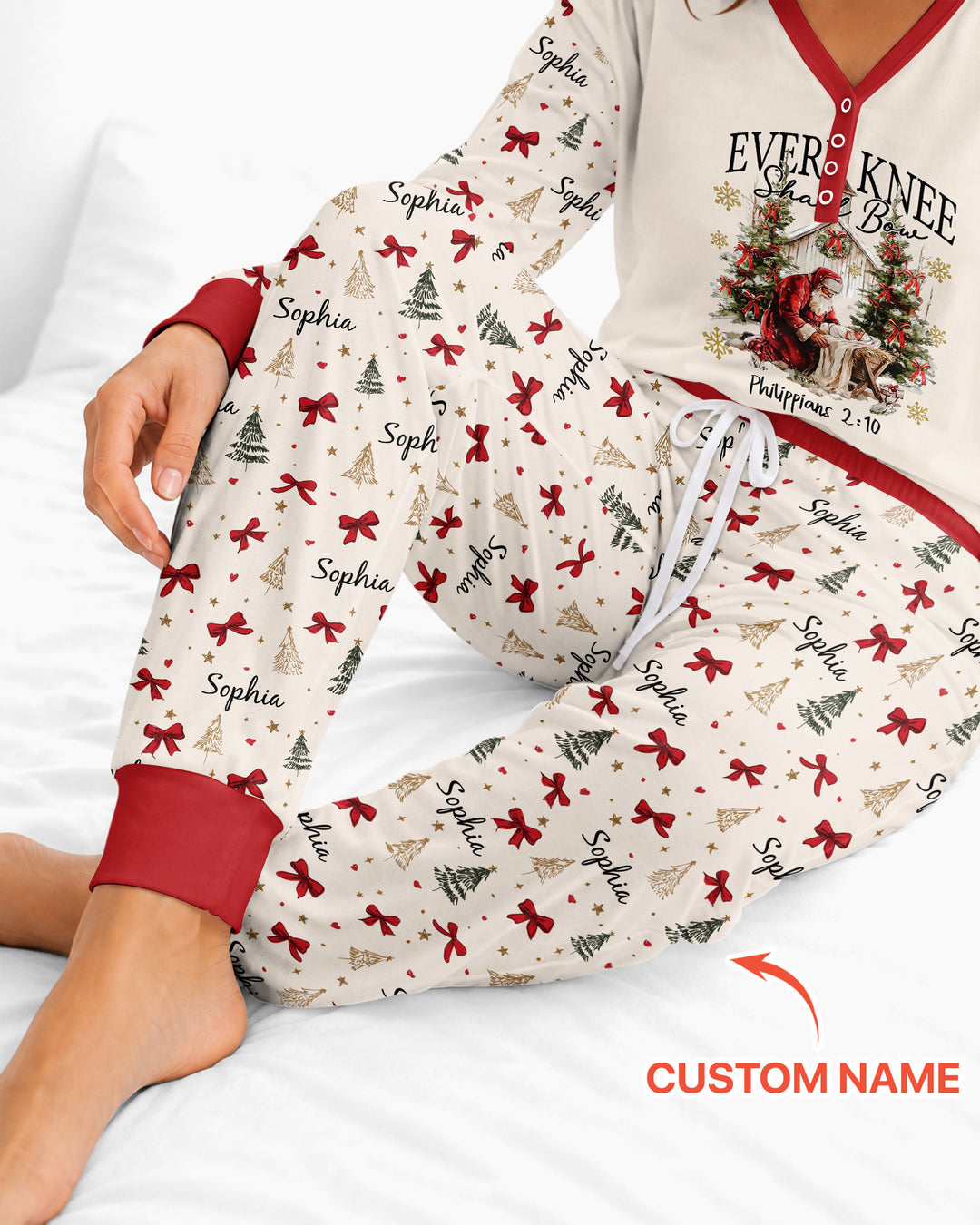Every Knee Shall Bow Custom Name Mommy And Me Matching Bamboo Women Pajama Set
