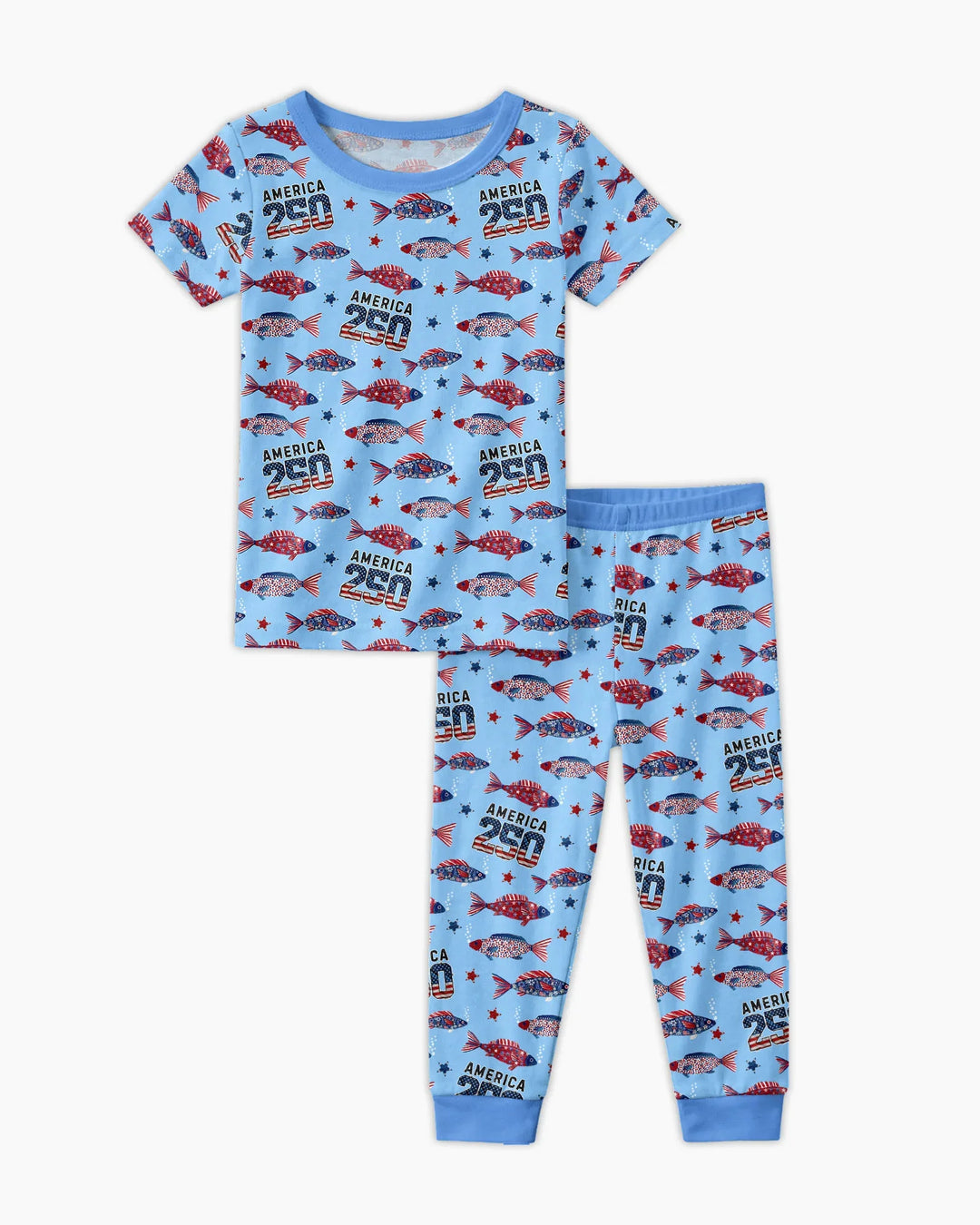 Stars and Stripes Fish Bamboo Two Piece Short Sleeve Pajama Set