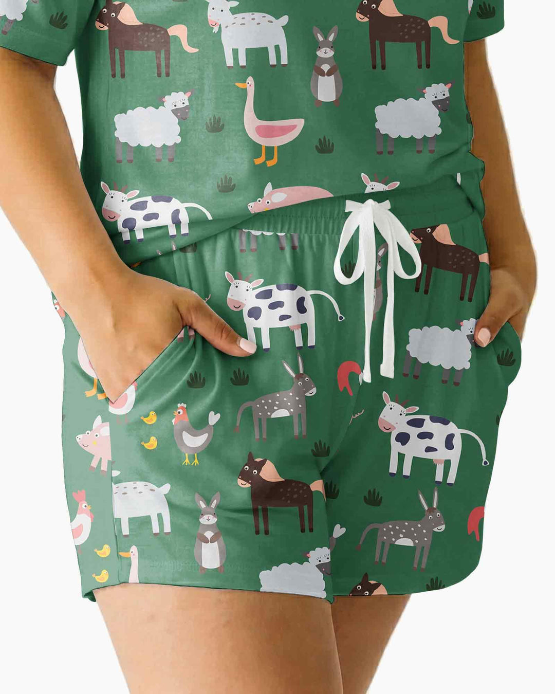 Green farm animals Bamboo Women Short Sleeve Short Pajama Set
