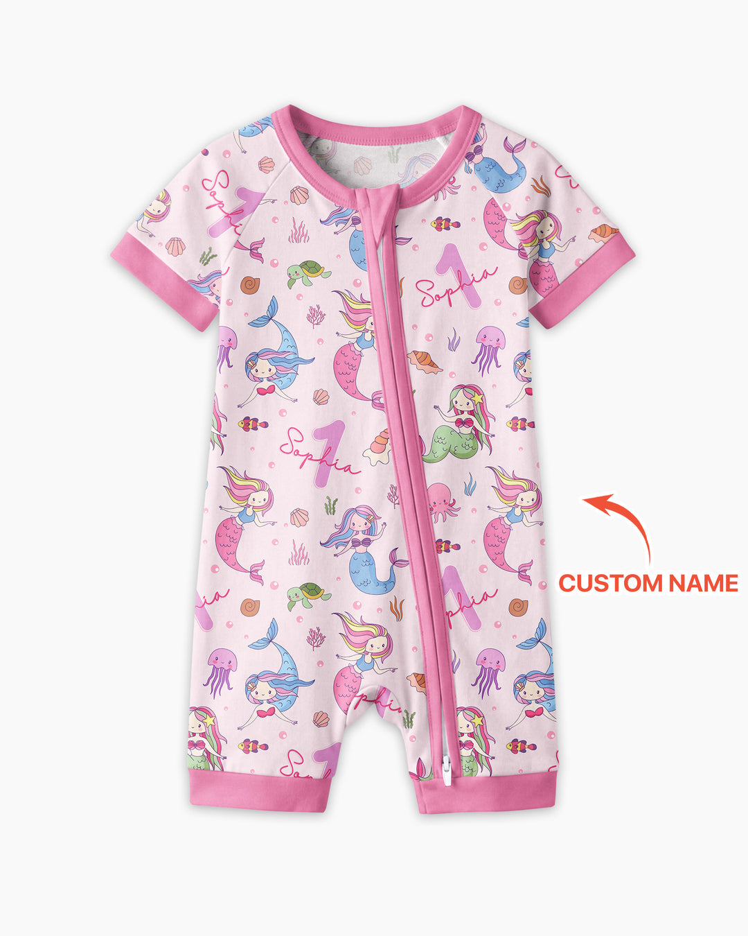 Custom Name Birthday Mermaid Bamboo Shorty Zippy