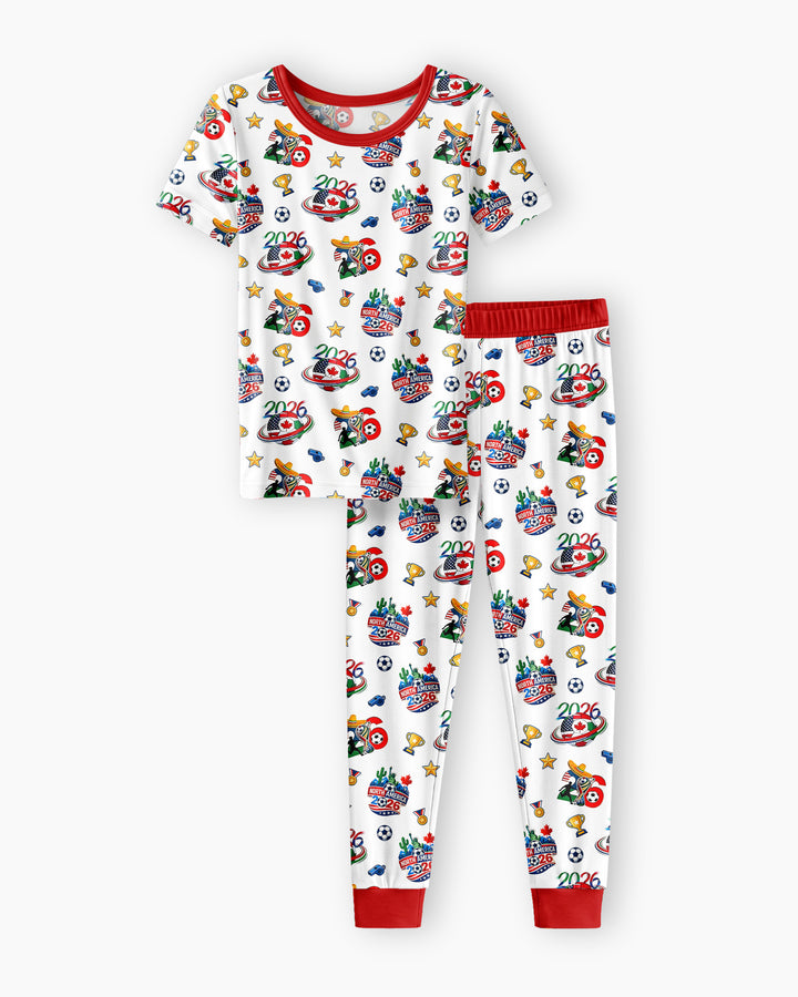 World Soccer North America 2026 Family Matching Bamboo Two Piece Short Sleeve Pajama Set