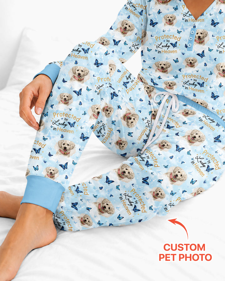 Custom Pet Photo Protected By Heaven Family Bamboo Women Pajama Set