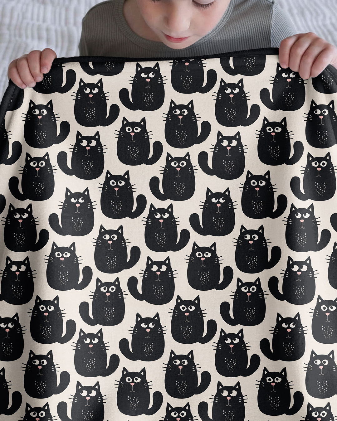 Moody Black Cats in Black and White Bamboo Blanket