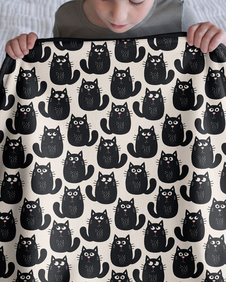 Moody Black Cats in Black and White Bamboo Blanket