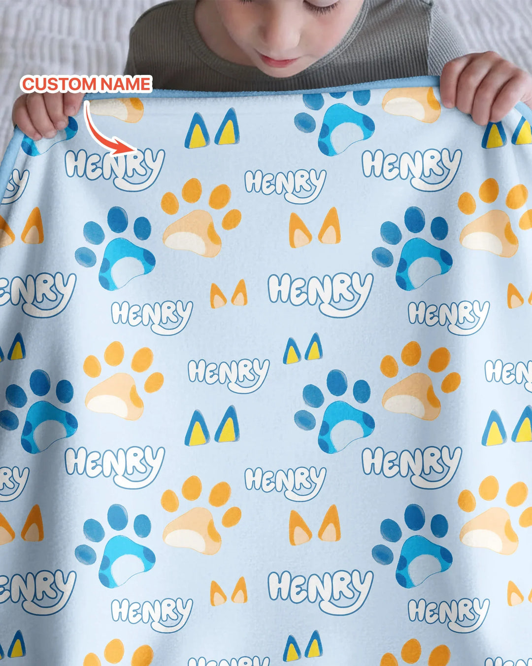Custom Name Favourite Blue Dog Family Matching Bamboo Blanket