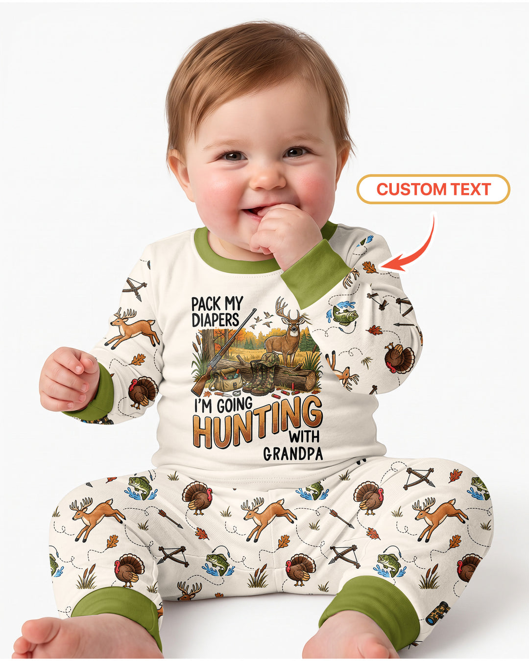 Personalized Pack My Diapers I'm Going Hunting Bamboo Two Piece Long Sleeve Pajama Set