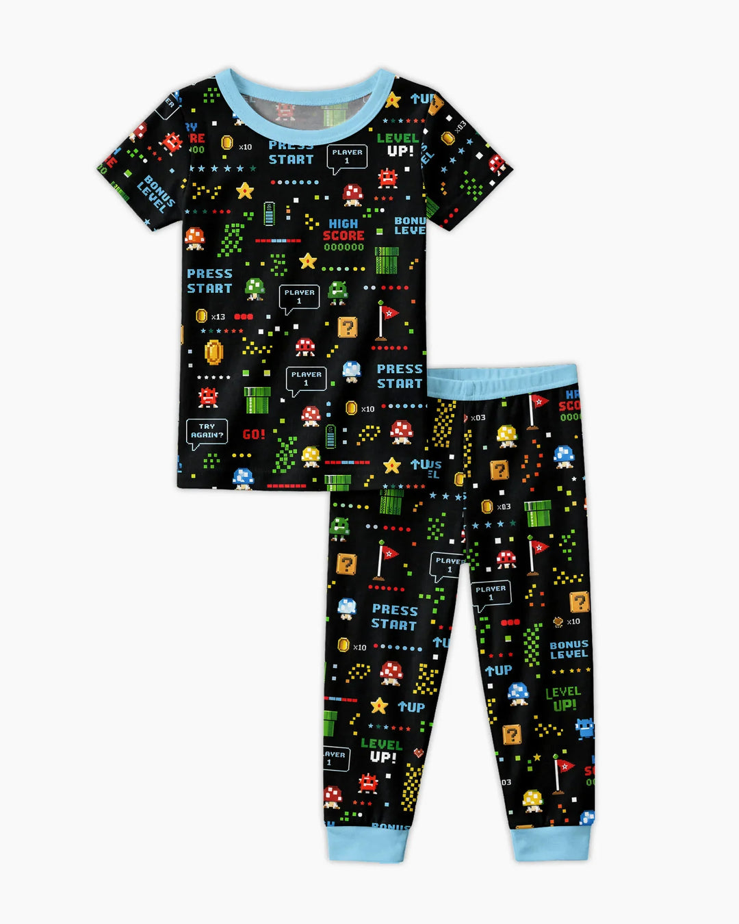Pixel Game Lover Matching Bamboo Two Piece Short Sleeve Pajama Set
