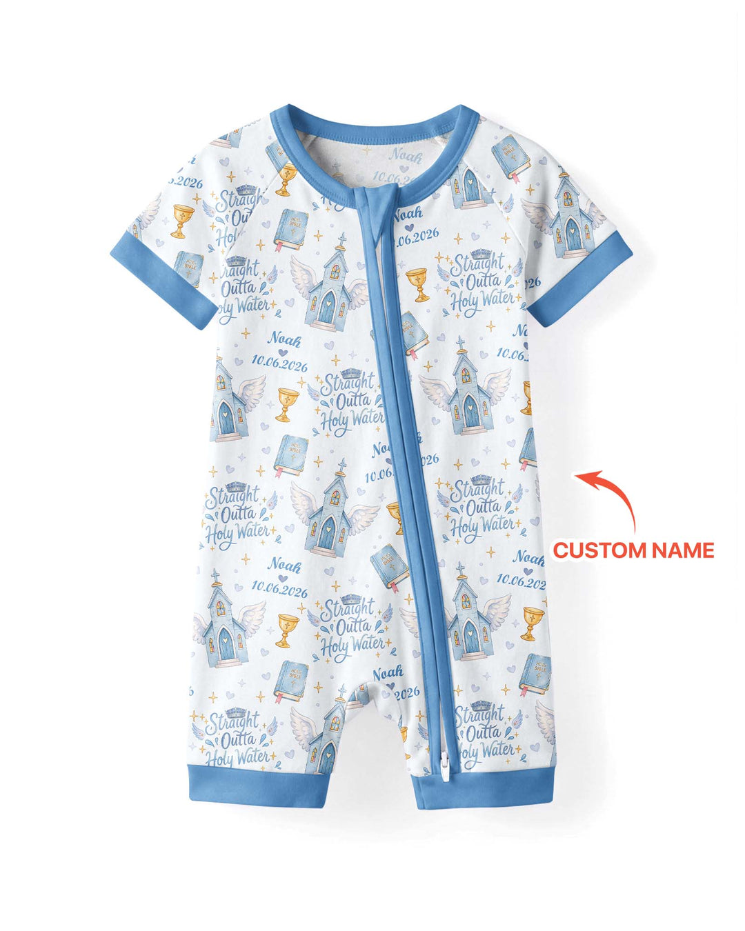 Custom Name Baptism Christening Straight Outta Holy Water Bamboo Shorty Zippy