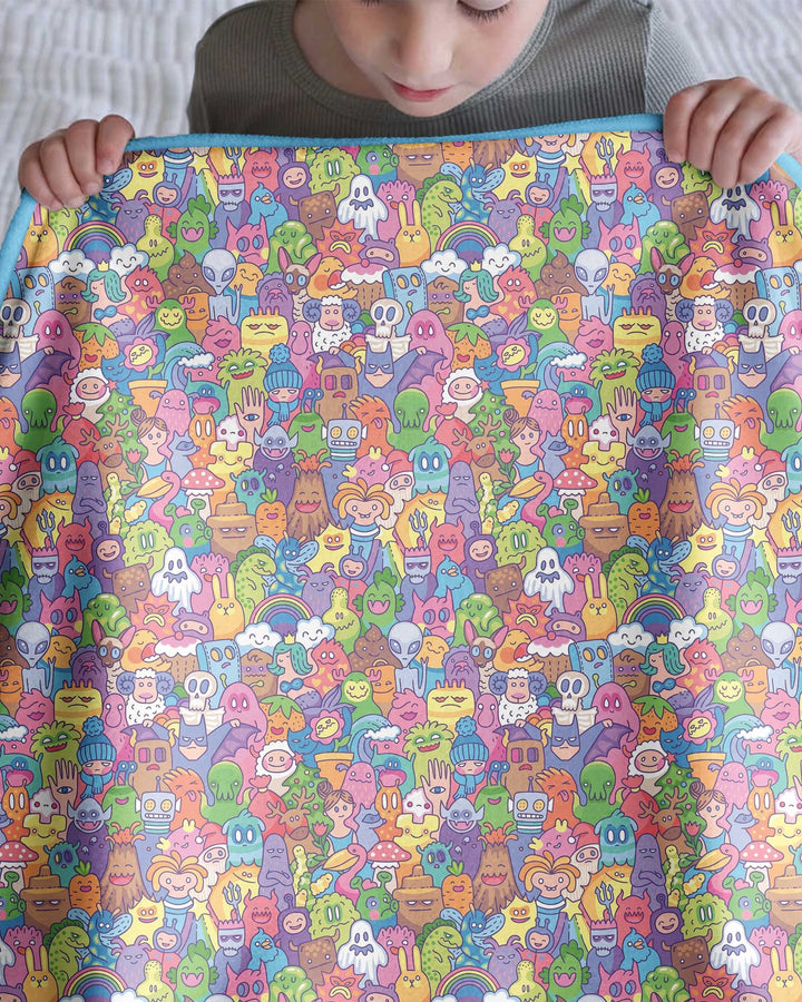 Doodle Characters Pastel Bamboo Blanket