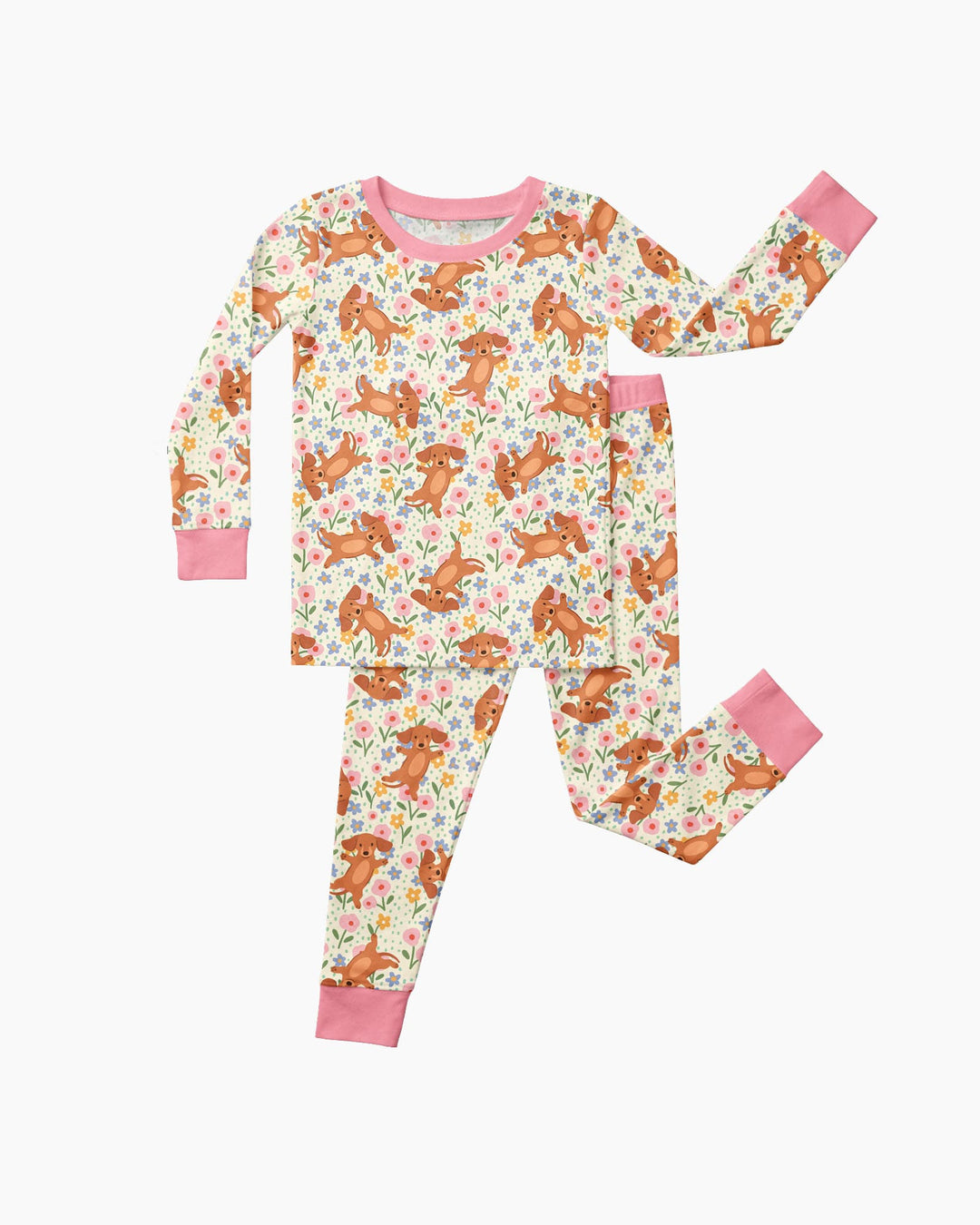 Dachshund Blooms Family Matching Bamboo Two Piece Long Sleeve Pajama Set