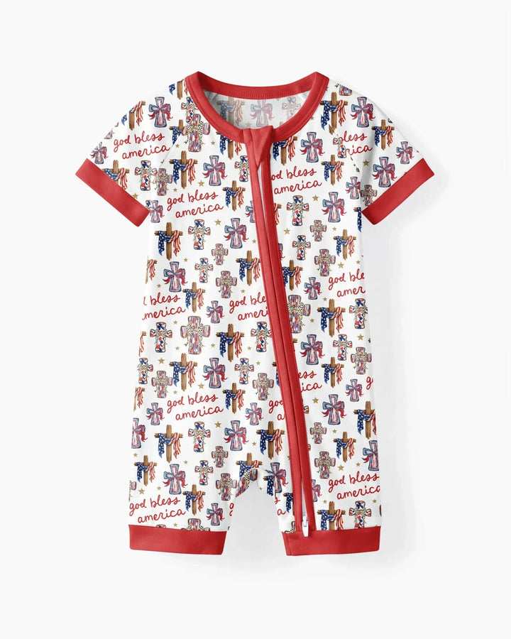 God Bless America Family Matching Bamboo Shorty Zippy