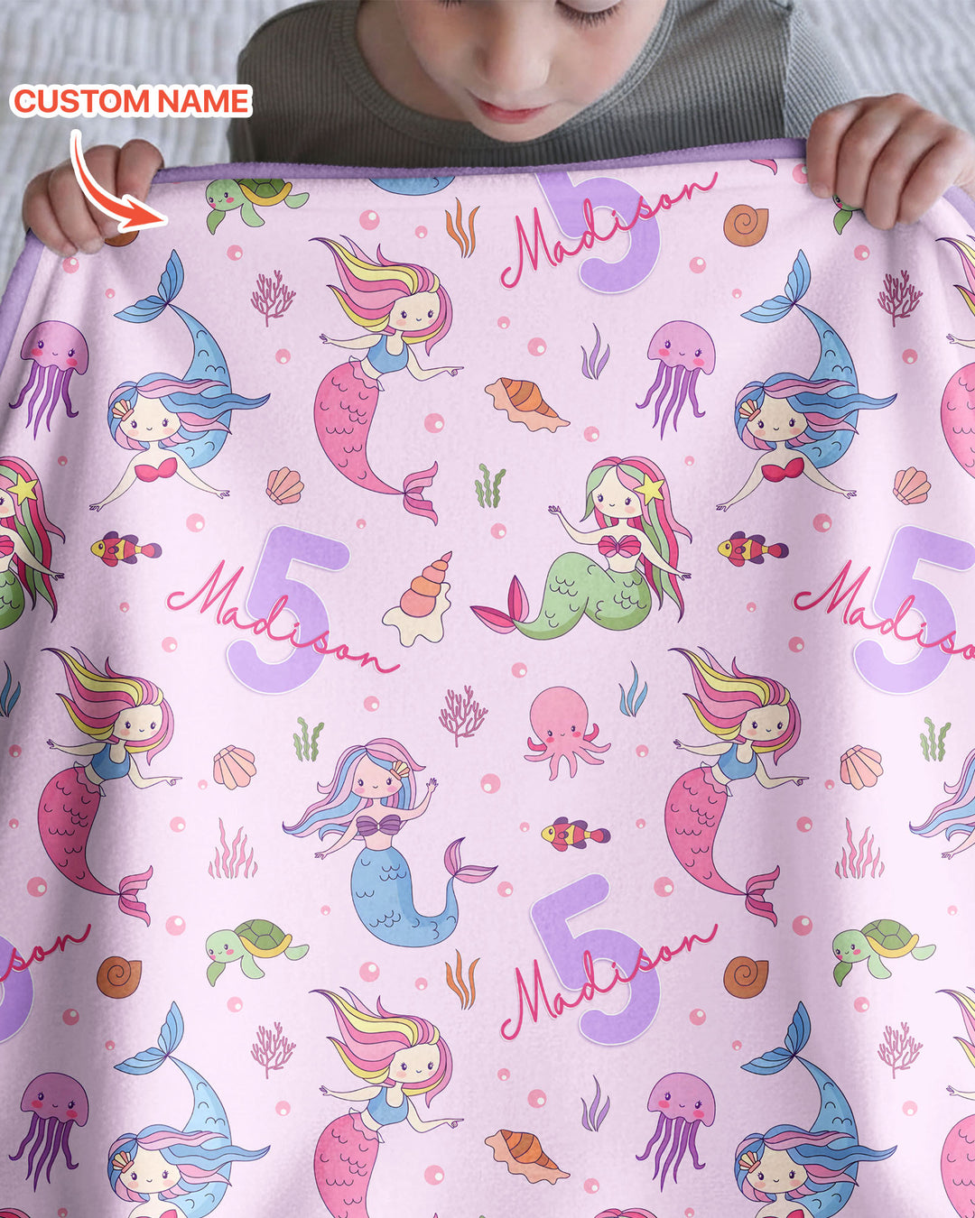 Custom Name Birthday Mermaid Bamboo Blanket