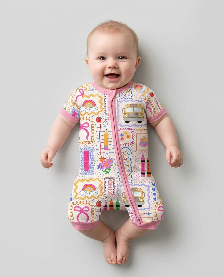 Colorful Doodle School Bamboo Shorty Zippy