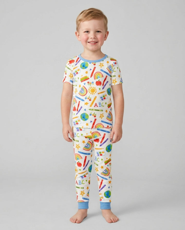 School Scribbles Bamboo Two Piece Short Sleeve Pajama Set