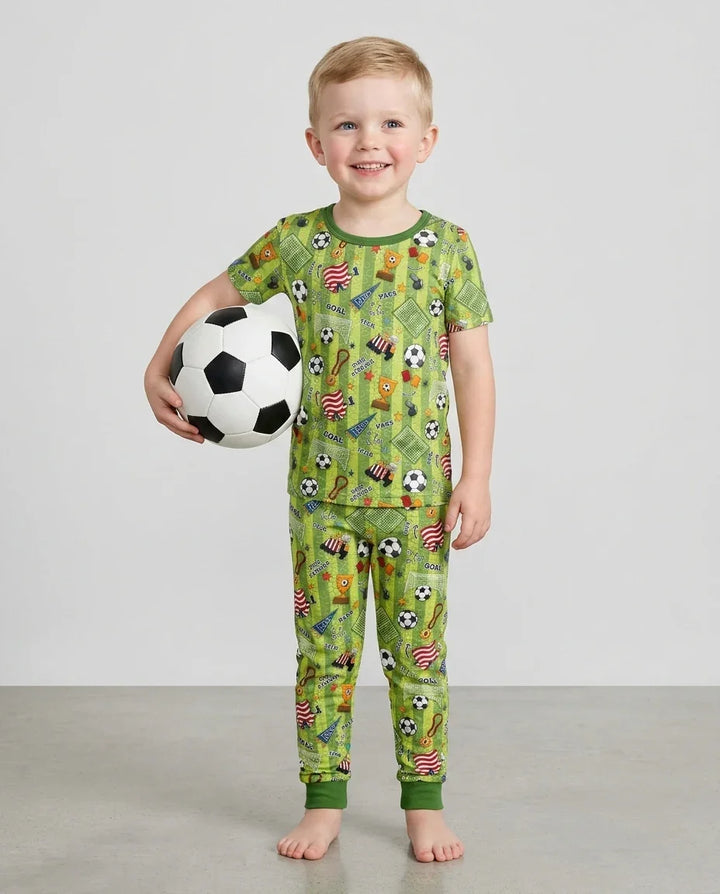 I Love Sports Soccer Bamboo Two Piece Short Sleeve Pajama Set