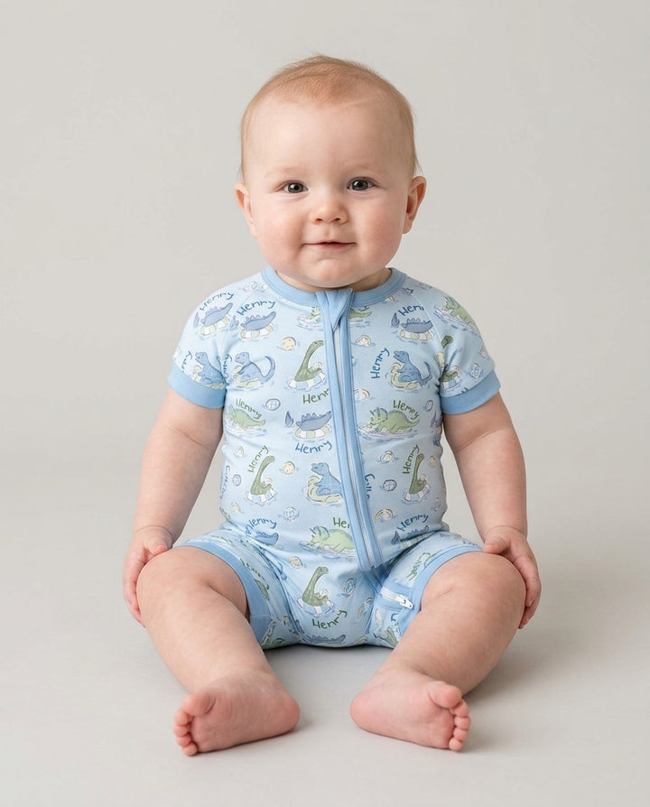 Dinos Swimming Custom Name Bamboo Shorty Zippy