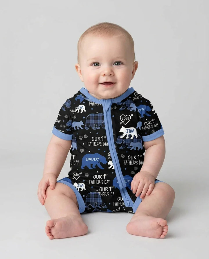 Our 1st Father's Day Daddy Bear & Me Matching Bamboo Shorty Zippy