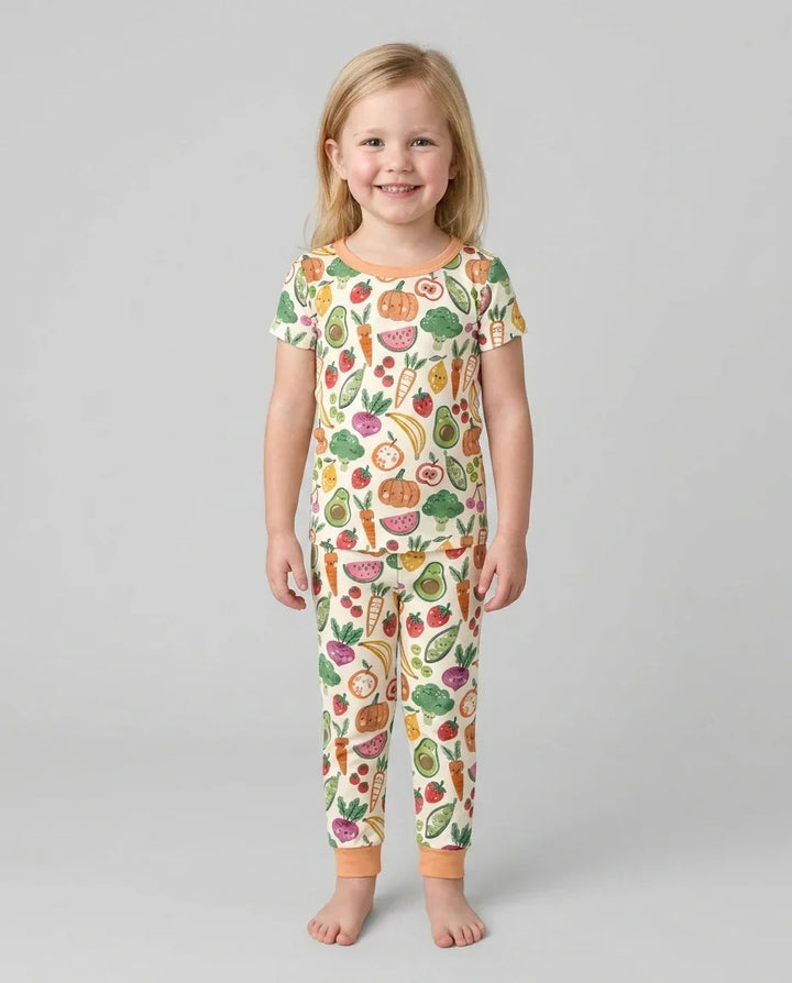 Veggie Friends Family Matching Bamboo Two Piece Short Sleeve Pajama Set