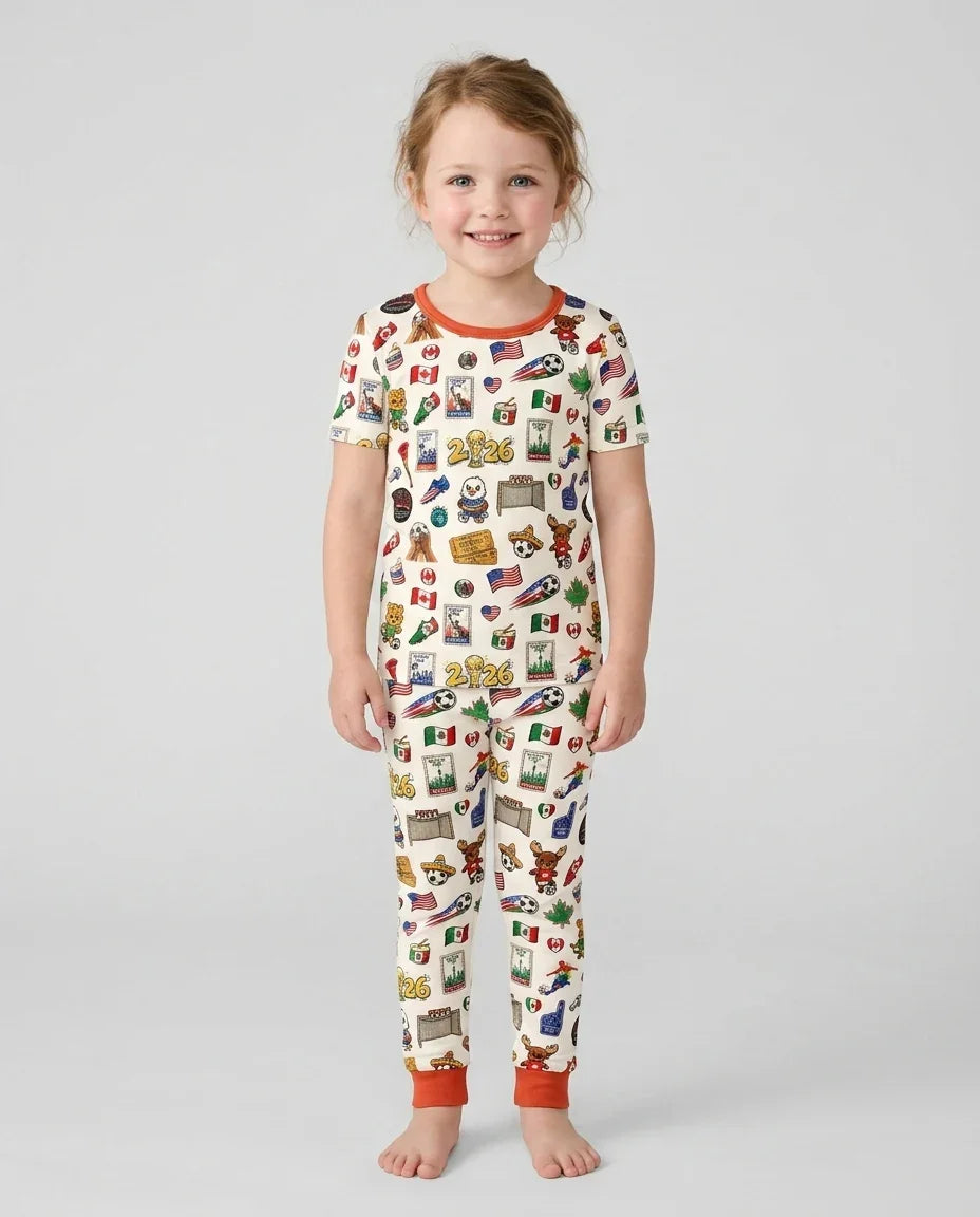 Soccer Cup 2026 Family Matching Bamboo Two Piece Short Sleeve Pajama Set