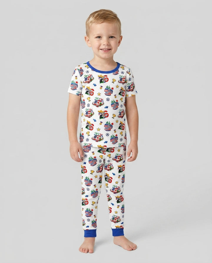 World Soccer North America 2026 Family Matching Bamboo Two Piece Short Sleeve Pajama Set
