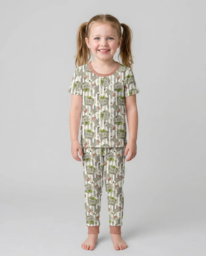 Custom Name Camo Apple Days Bamboo Two Piece Short Sleeve Pajama Set