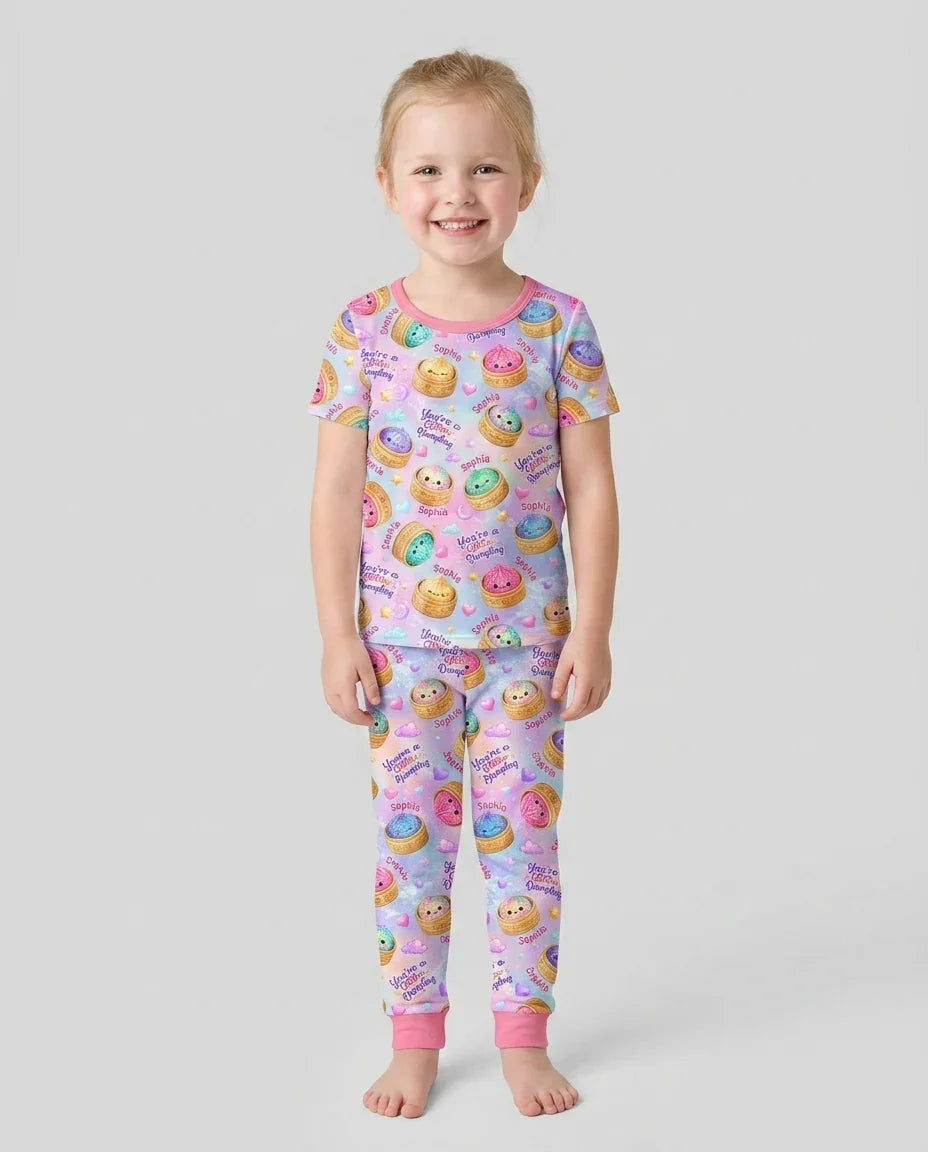 Custom Name You're A Glitter Dumpling Bamboo Two Piece Short Sleeve Pajama Set