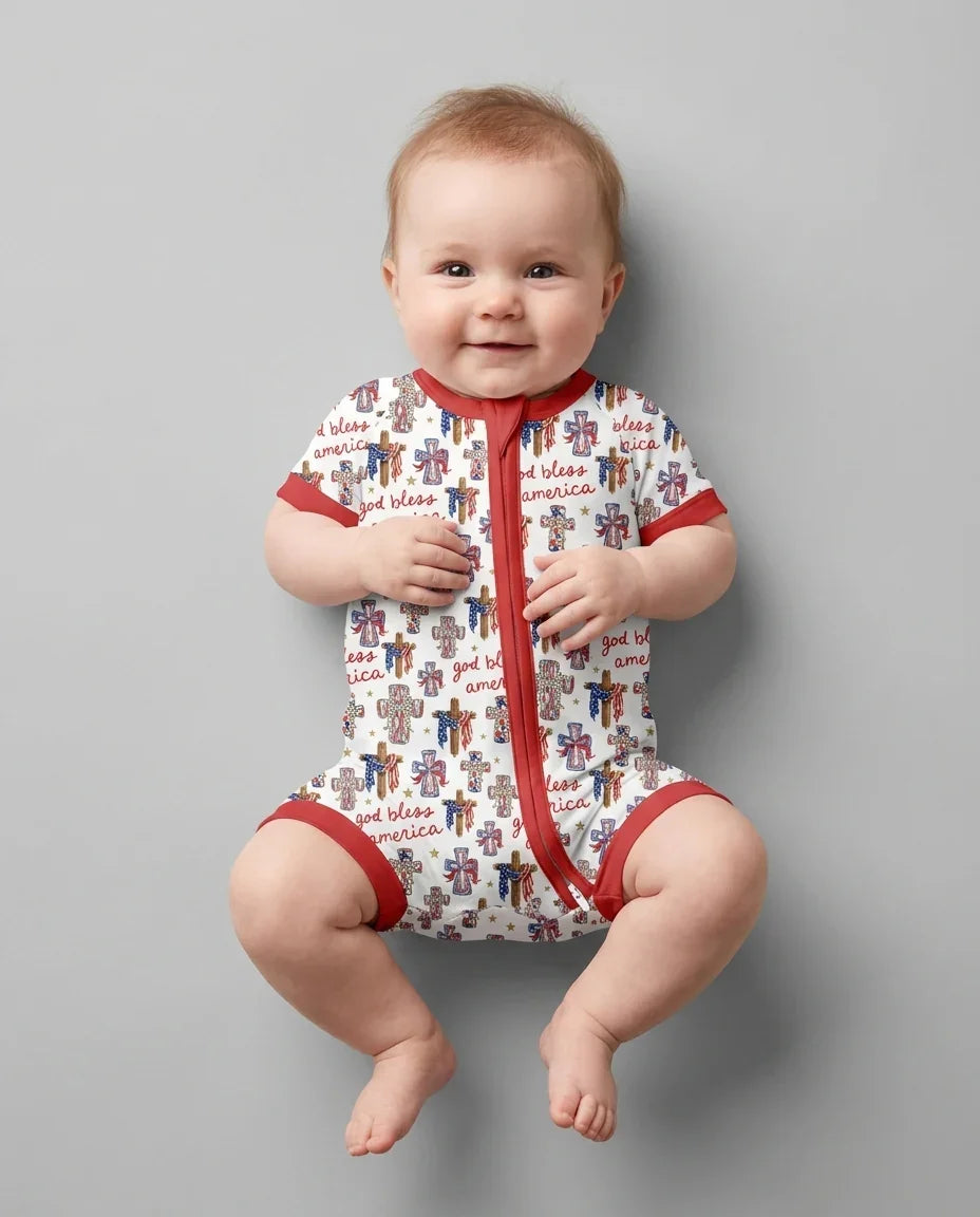 God Bless America Family Matching Bamboo Shorty Zippy