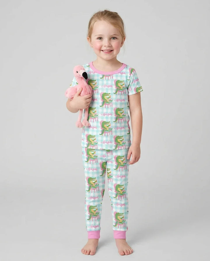 Custom Name Preppy Later Gator Bamboo Two Piece Short Sleeve Pajama Set