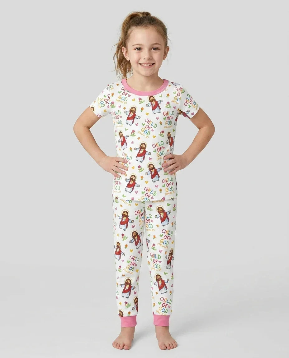 Jesus Loves Me Bamboo Two Piece Short Sleeve Pajama Set