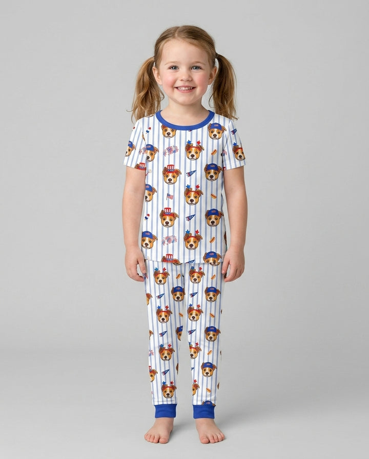 Custom Pet Image 4th of July Family Matching Bamboo Two Piece Short Sleeve Pajama Set