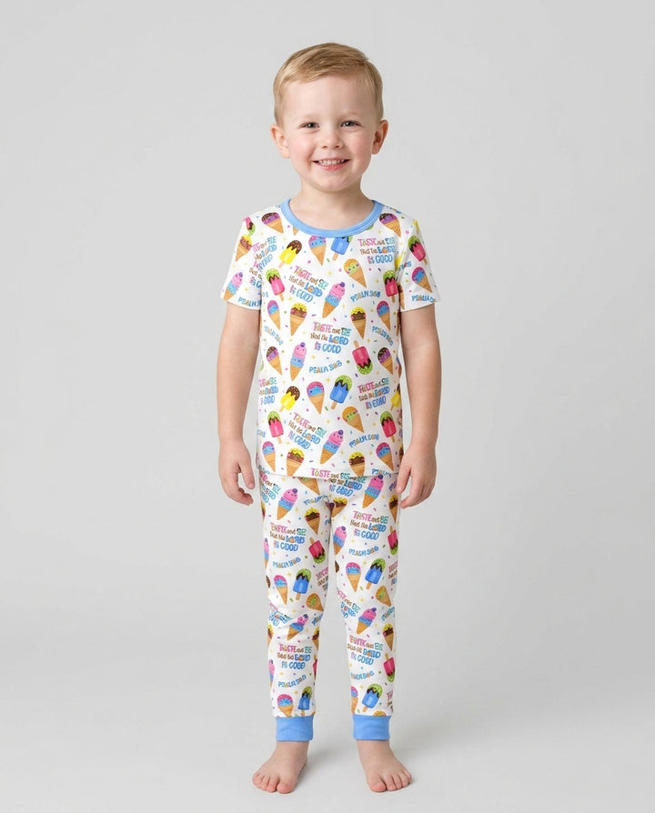 Jesus Summer Ice Cream Taste and See That The Lord Is Good Bamboo Two Piece Short Sleeve Pajama Set