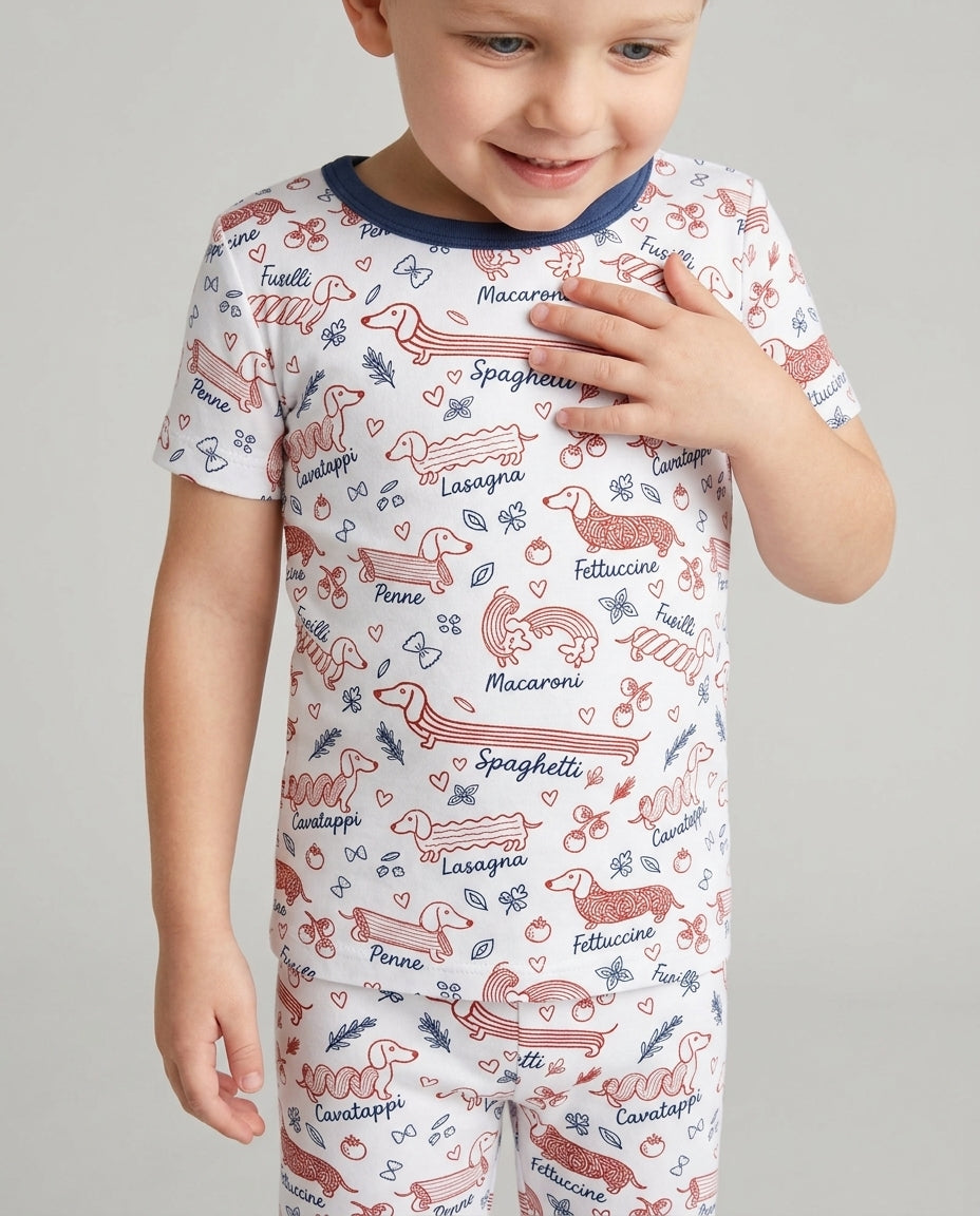 Funny Dachshund Pasta Pups Bamboo Two Piece Short Sleeve Pajama Set