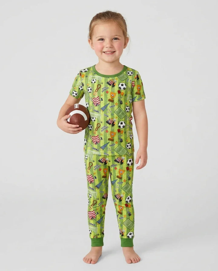 I Love Sports Soccer Bamboo Two Piece Short Sleeve Pajama Set