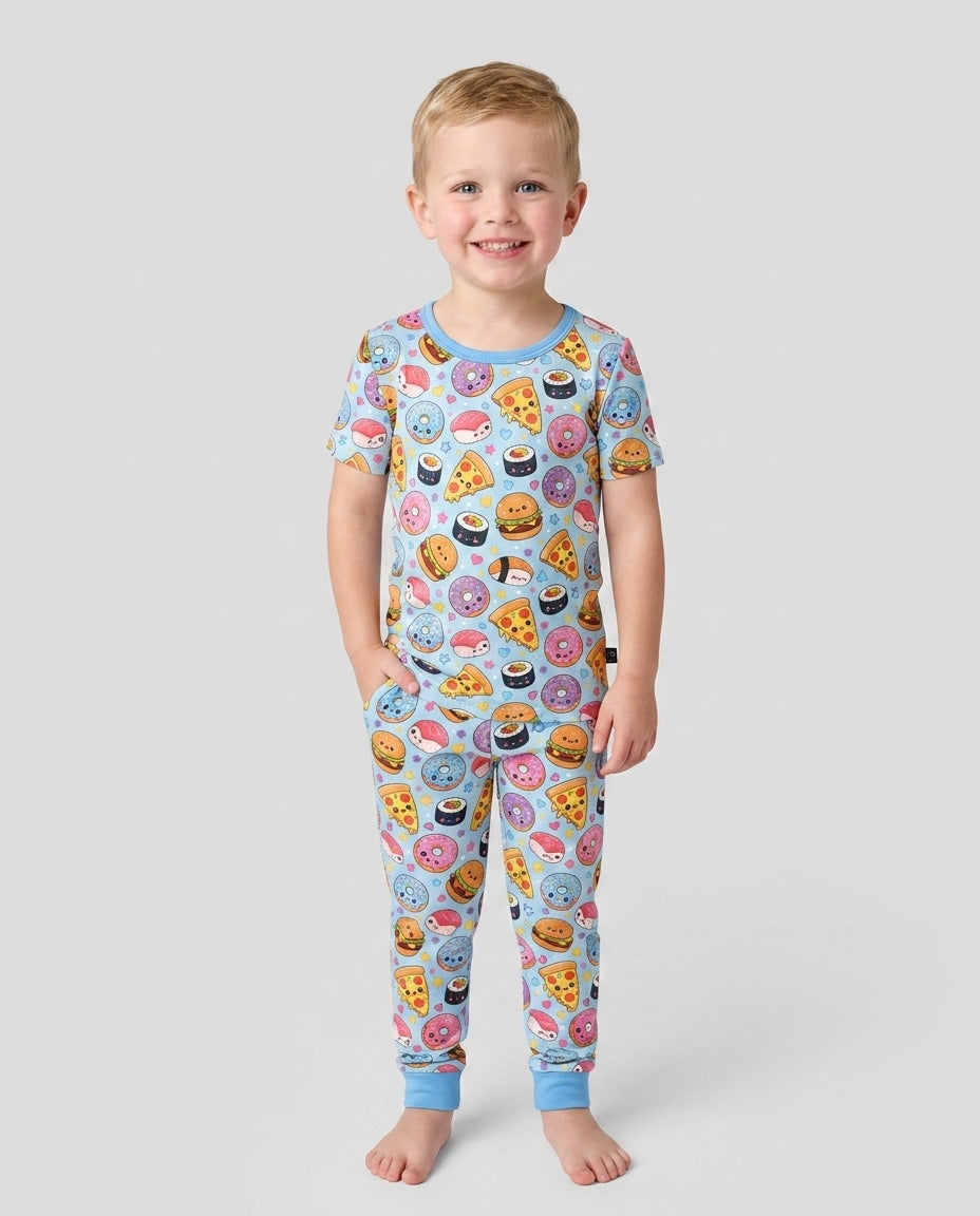 Kawaii Snack Party Bamboo Two Piece Short Sleeve Pajama Set
