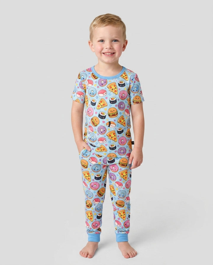 Kawaii Snack Party Bamboo Two Piece Short Sleeve Pajama Set