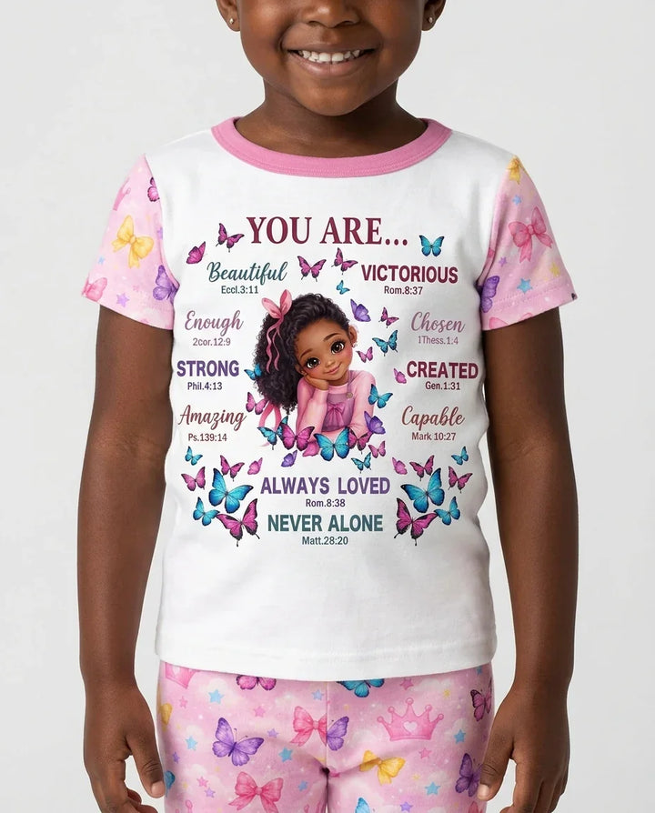 Black Girl Religious You Are Beautiful Bamboo Two Piece Short Sleeve Pajama Set