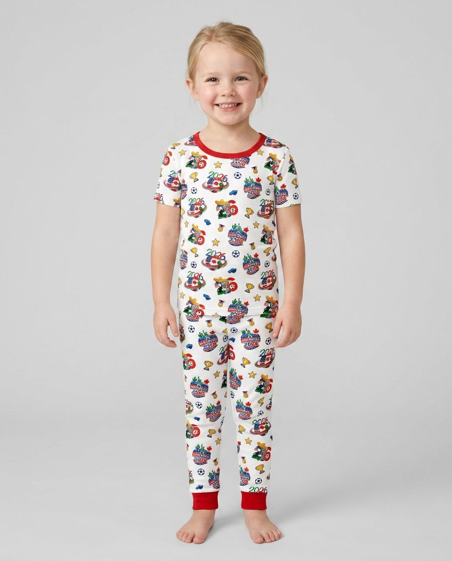 World Soccer North America 2026 Family Matching Bamboo Two Piece Short Sleeve Pajama Set