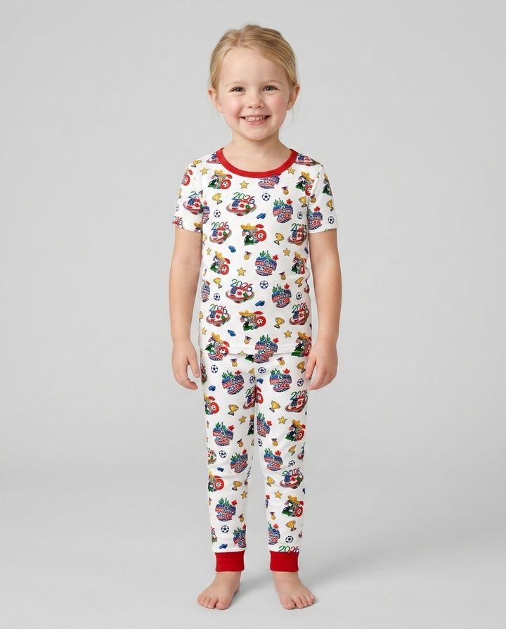 World Soccer North America 2026 Family Matching Bamboo Two Piece Short Sleeve Pajama Set
