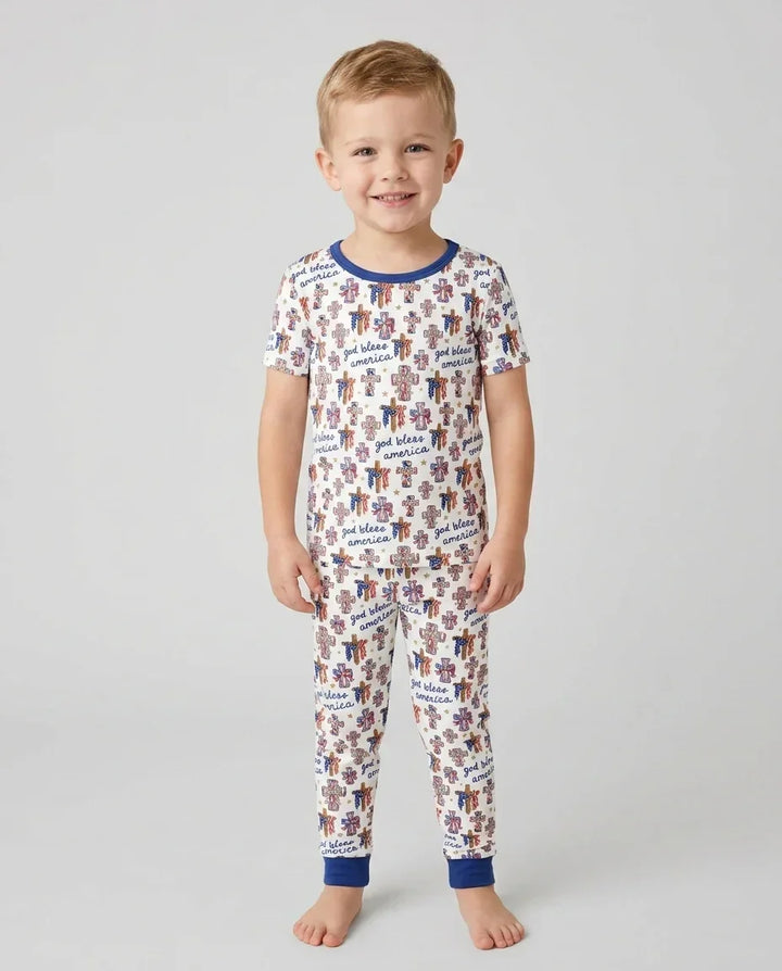 God Bless America Family Matching Bamboo Two Piece Short Sleeve Pajama Set