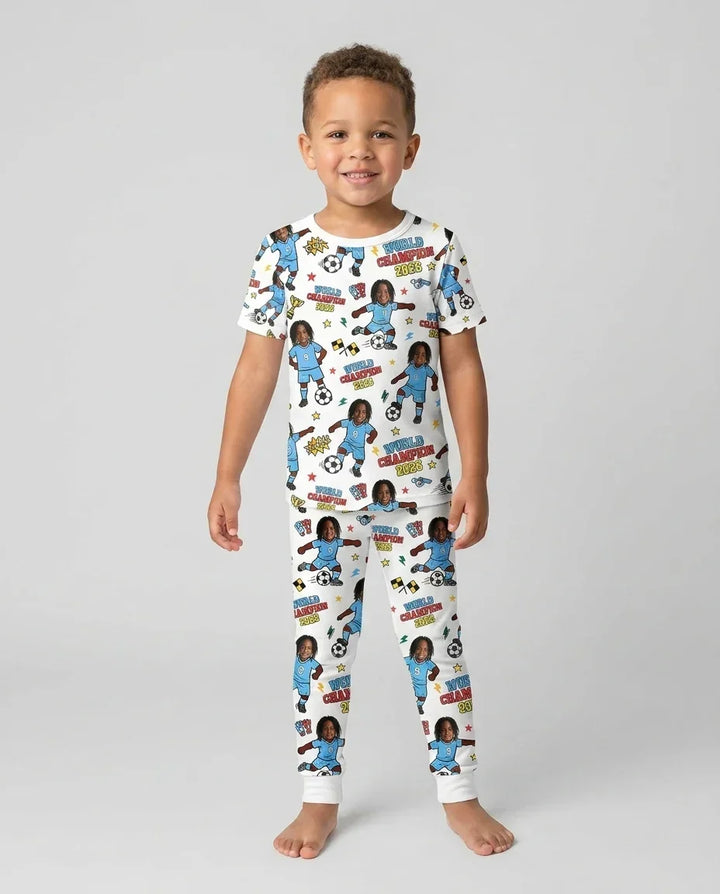 Custom Photo World Champion 2026  Family Matching Bamboo Two Piece Short Sleeve Pajama Set