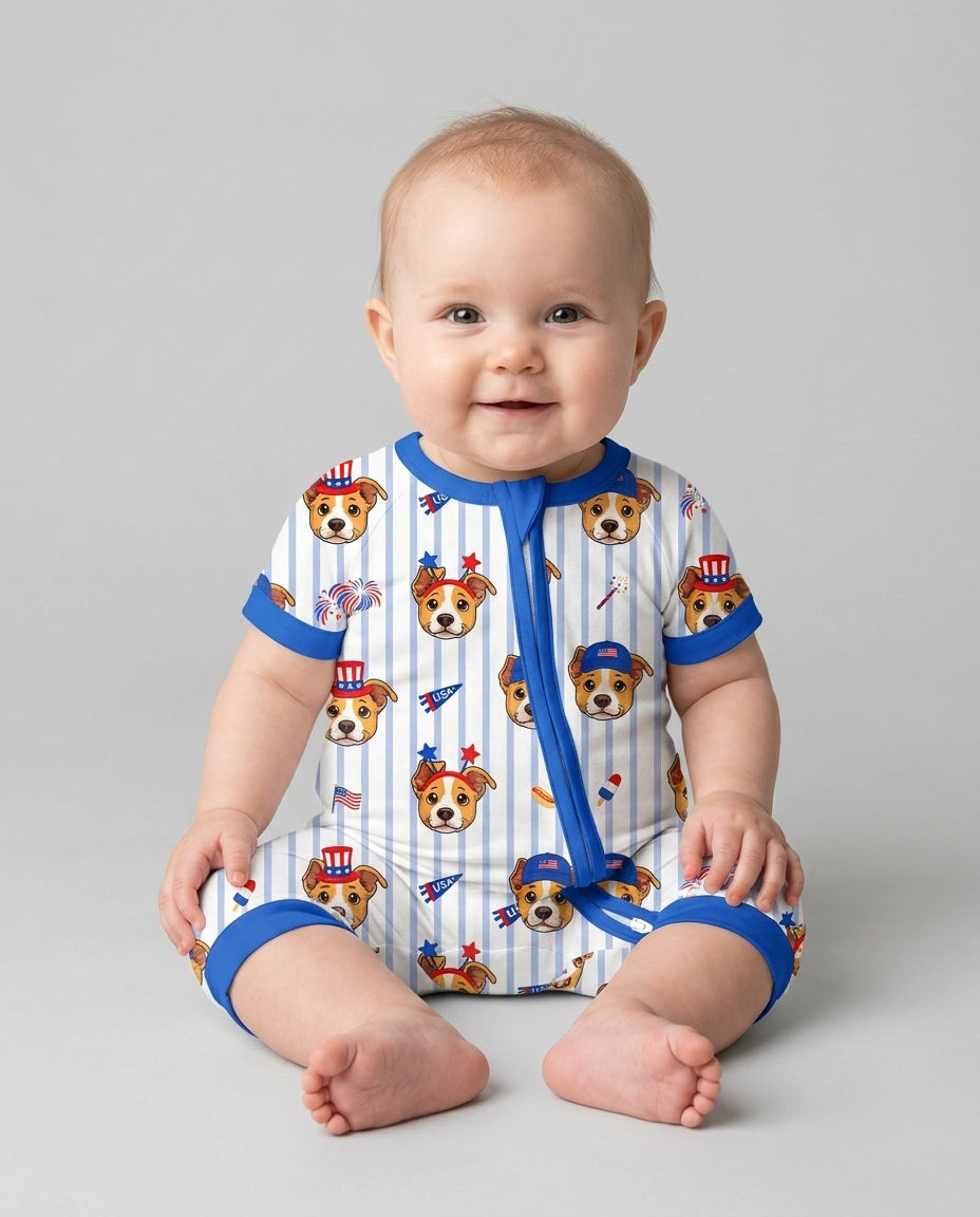 Custom Pet Image 4th of July Family Matching Bamboo Shorty Zippy
