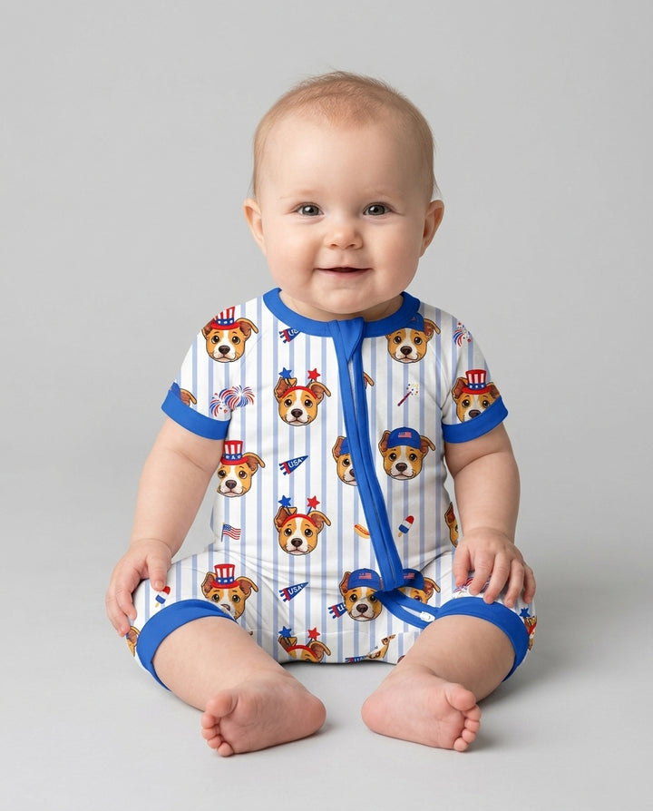 Custom Pet Image 4th of July Family Matching Bamboo Shorty Zippy