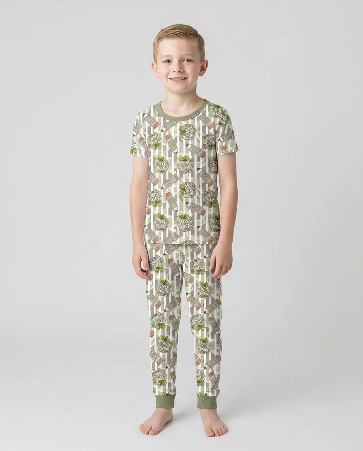 Custom Name Camo Apple Days Bamboo Two Piece Short Sleeve Pajama Set