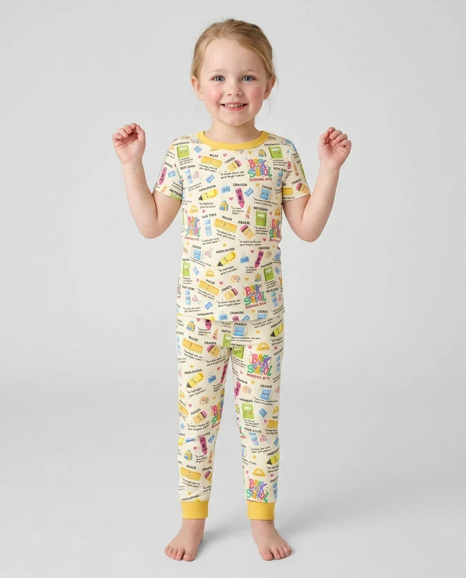 Back To School Survival Kit Bamboo Two Piece Short Sleeve Pajama Set