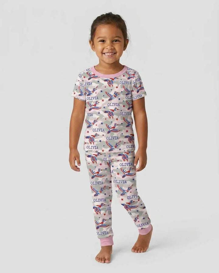 Custom Name America Mallard Duck Family Matching Bamboo Two Piece Short Sleeve Pajama Set