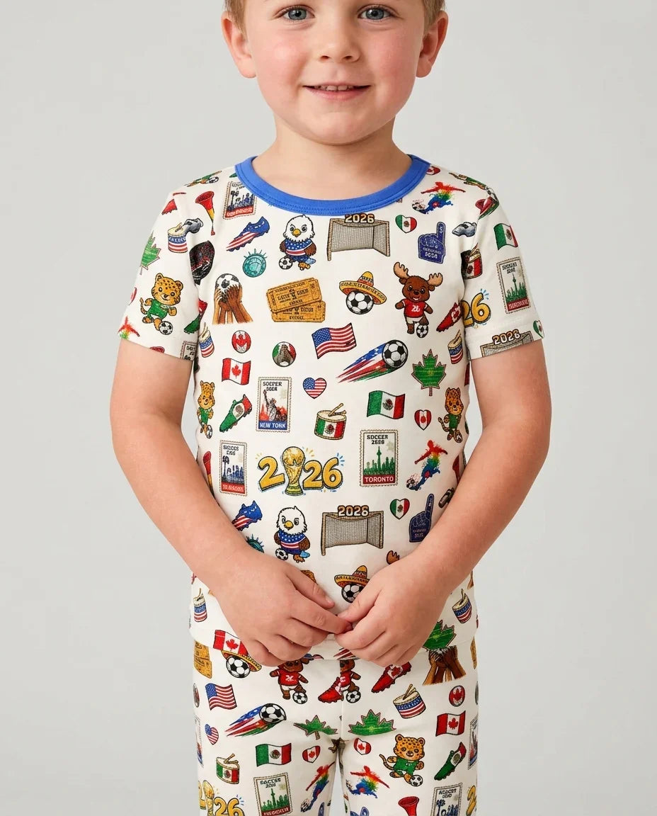 Soccer Cup 2026 Family Matching Bamboo Two Piece Short Sleeve Pajama Set