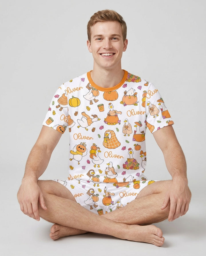 Fall Silly Goose Bamboo Men Short Sleeve Short Pajama Set