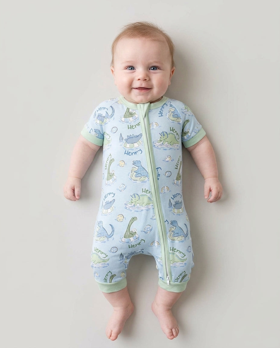 Dinos Swimming Custom Name Bamboo Shorty Zippy
