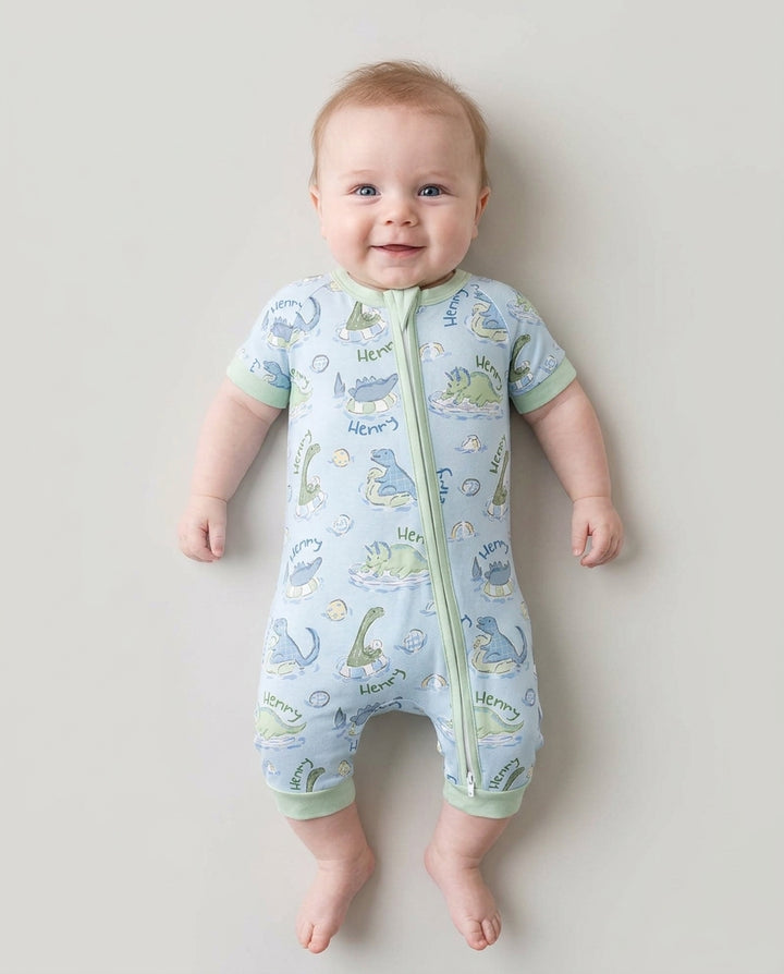 Dinos Swimming Custom Name Bamboo Shorty Zippy