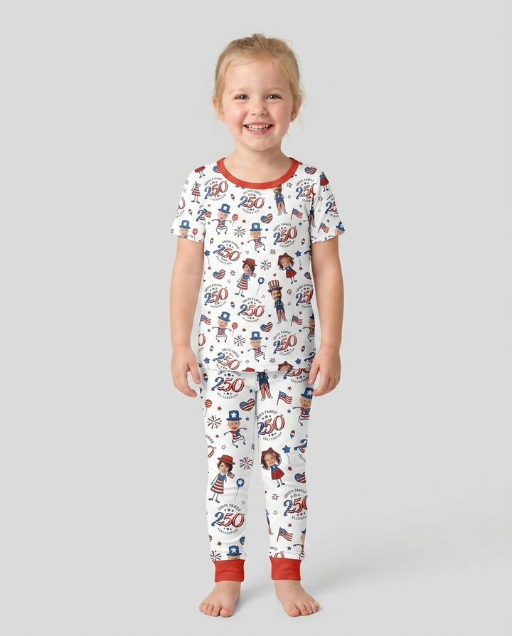 Custom Photo Smith Family Celebration  Bamboo Two Piece Short Sleeve Pajama Set